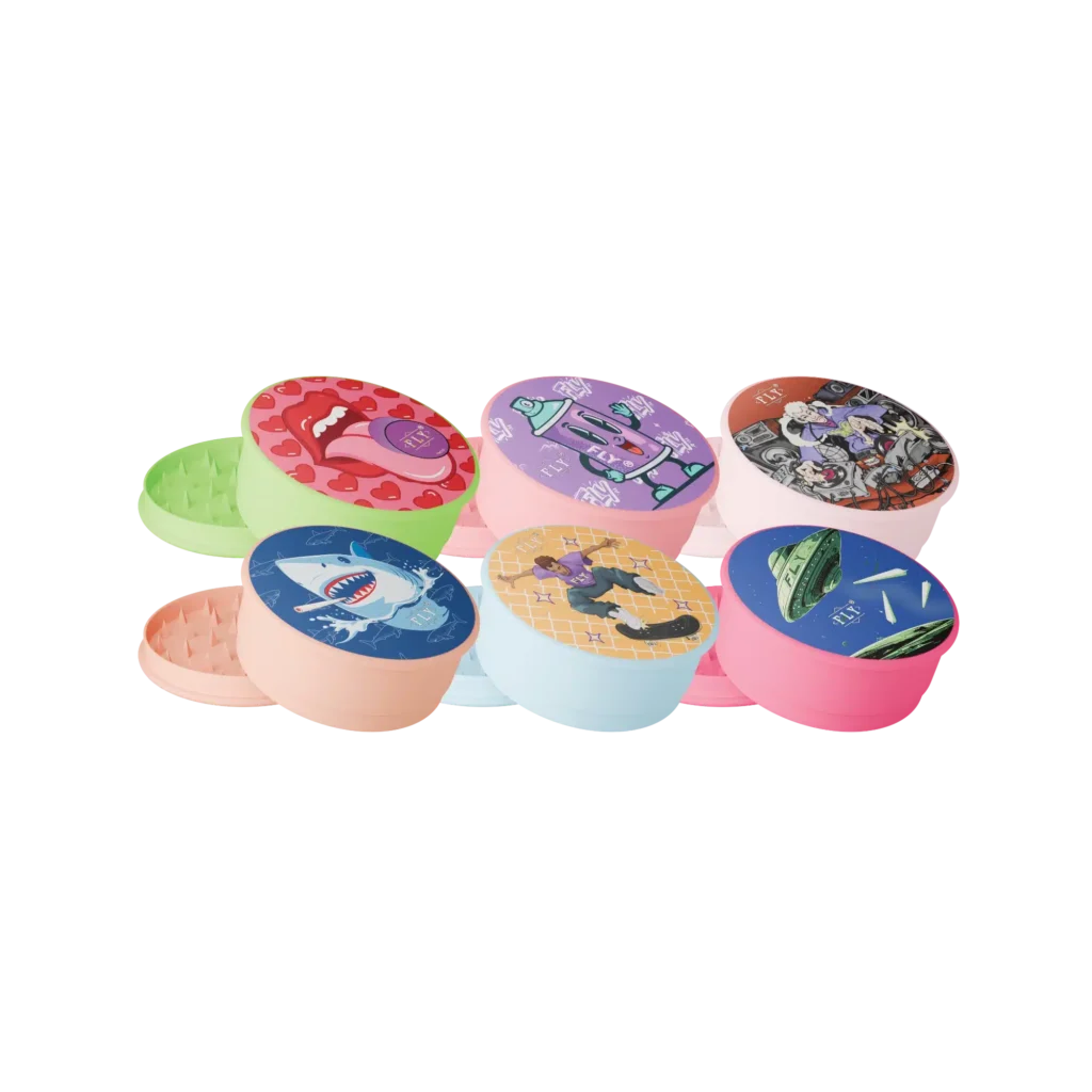 FLY Classic Plastikgrinder 63 mm – Farverig Grinder